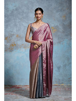 Dressfolk - Handloom Silver And Pink Tissue Saree with Unstitched Blouse