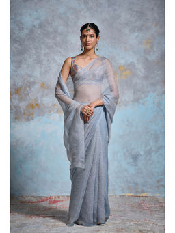 Dressfolk - Blue Crinkled Tissue Saree with Unstitched Blouse