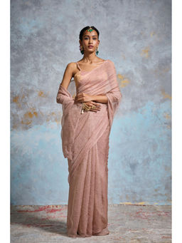 Dressfolk - Pastel Peach Crinkled Tissue Saree with Unstitched Blouse