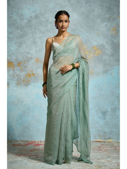 Dressfolk - Green Coloured Crinkled Tissue Saree with Unstitched Blouse