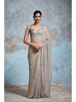 Dressfolk - Silver Grey Crinkled Tissue Saree with Unstitched Blouse