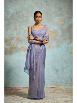 Dressfolk - Light Blue Crinkled Tissue Saree with Unstitched Blouse