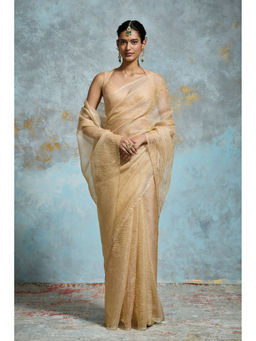 Dressfolk - Light Gold Crinkled Tissue Saree with Unstitched Blouse