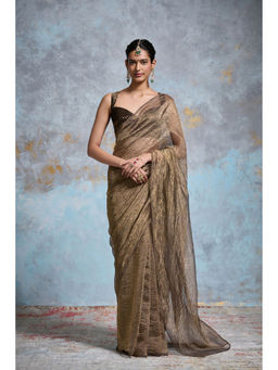 Dressfolk - Gold Crinkled Tissue Saree with Unstitched Blouse