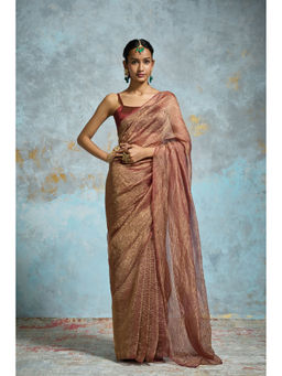 Dressfolk - Maroon Crinkled Tissue Saree with Unstitched Blouse