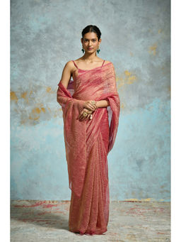 Dressfolk - Deep Pink Crinkled Tissue Saree with Unstitched Blouse