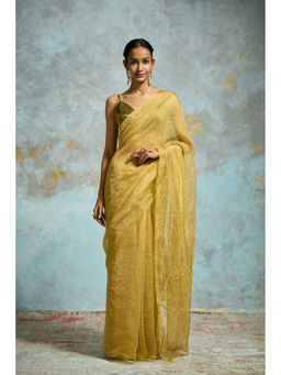Dressfolk - Lime Yellow Crinkled Tissue Saree with Unstitched Blouse