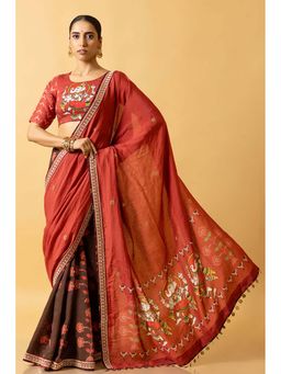 UDD DESIGN - Natya Ganapati Brown Saree with Unstitched Blouse