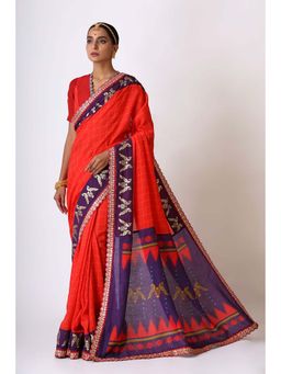 UDD DESIGN - Prem Red Purple Saree with Unstitched Blouse
