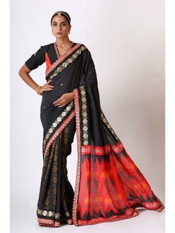 UDD DESIGN - Sangharsh Black Red Saree with Unstitched Blouse
