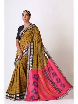 UDD DESIGN - Smriti Olive Black Saree with Unstitched Blouse