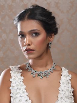 STILEADDA - Luxurious Green Silver-Plated Ad Waterfall Necklace Set
