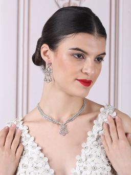 STILEADDA - Silver Polished Ad Pink Flower Patti Necklace Set