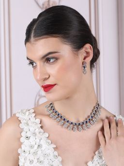 STILEADDA - Blue Ad-Cz Leaf Style Necklace Set