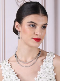 STILEADDA - Silver Plated Ad Blue Double Line Long Necklace Set