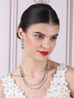 STILEADDA - Silver Plated Ad Green Double Line Long Necklace Set