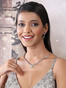 STILEADDA - Trendy Silver Plated Mint American Diamond Necklace Set