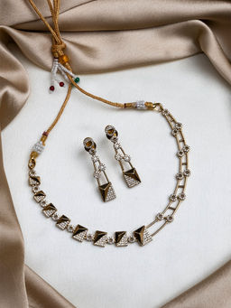 STILEADDA - Gold Plated Ad Stone Symmetrical Necklace Set