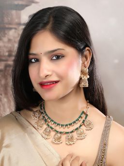 STILEADDA - Green Beads Double Line Filigree Necklace Set