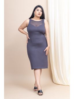 Mamicha - Celestial Beam Sleeveless Bodycon Grey Dress With Mesh Details