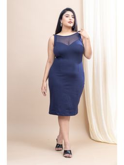 Mamicha - Celestial Beam Sleeveless Bodycon Navy Blue Dress With Mesh Details