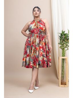 Mamicha - Rosy Blossom Halter Neck Midi Multi-Color Dress