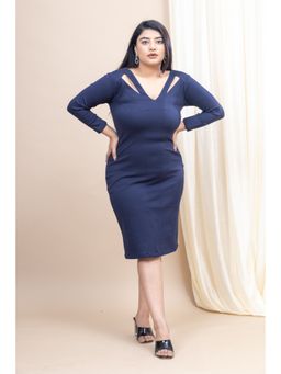 Mamicha - Lunar Beam V-Neck Bodycon Navy Blue Dress