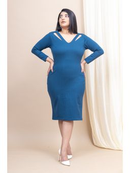 Mamicha - Lunar Beam V-Neck Bodycon Blue Dress