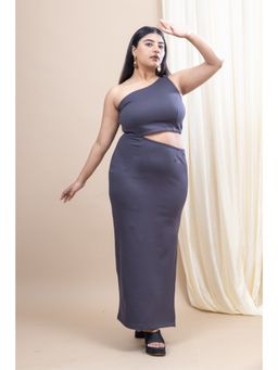 Mamicha - Lune Light One Shoulder Bodycon Grey Dress With Slit