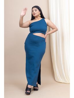 Mamicha - Lune Light One Shoulder Bodycon Blue Dress With Slit