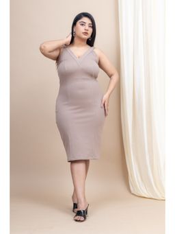 Mamicha - Moonlit V-Neck Bodycon Beige Dress