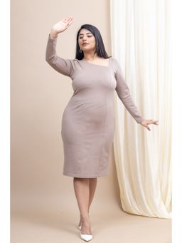 Mamicha - Stellar Glare Full Sleeve Bodycon Beige Dress