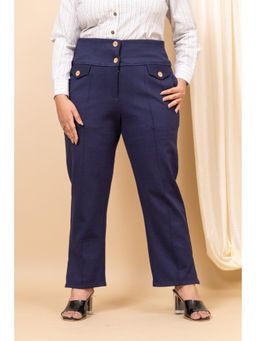 Mamicha - Vanguard Straight Navy Blue Trouser With Pockets