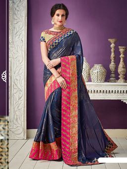 Odette - Navy Blue Georgette Designer Saree with Unstitched Blouse