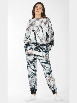 The Clothing Factory - Women's Black Tie and Dye Oversized Sweatshirt and Jogger