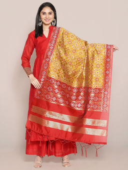 Dupatta Bazaar - Womens Banarasi Mustard & Red Silk Dupatta