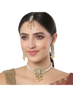 Karatcart - Gold Plated Handcrafted Golden Pearl and Kundan Choker Necklace Set for Women (Set of 3)