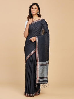 Fabindia - Grey Cotton Silk Hand Woven Saree Without Blouse