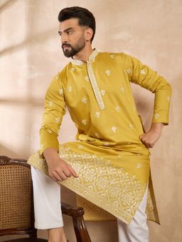 ETHNIC BAY - Men Polyester Yellow Embroidered Kurta with Pyjama