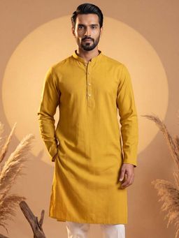 ETHNIC BAY - Mens Yellow Silk Blend Kurta with Trouser (Mkset2222)