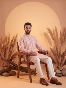 ETHNIC BAY - Mens Pink Silk Blend Abstract Printed Kurta with Trouser (Mkset2257)