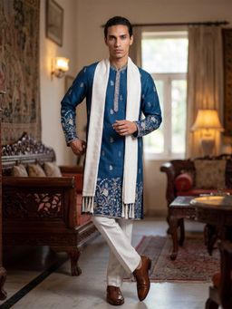 ETHNIC BAY - Blue Floral Regular Kurta with Pant and Dupatta