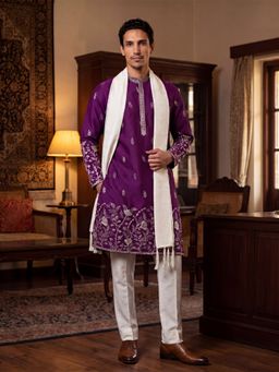ETHNIC BAY - Purple Floral Regular Kurta with Pant and Dupatta