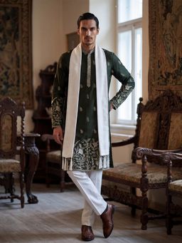 ETHNIC BAY - Olive Embroidered Regular Kurta and Dupatta
