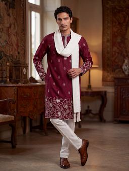 ETHNIC BAY - Maroon Embroidered Regular Kurta and Dupatta