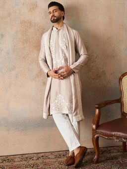 ETHNIC BAY - Beige Embroidered Regular Kurta and Dupatta
