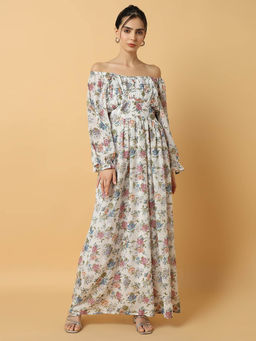SHOWOFF - Womens Floral White Maxi Fit and Flare Dress