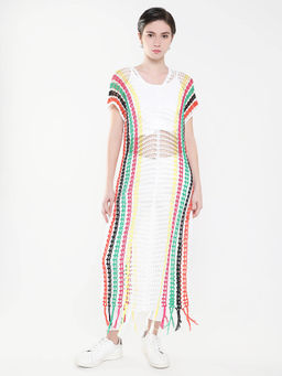 SHOWOFF - Womens Striped White Maxi Dress