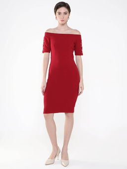 SHOWOFF - Womens Solid Red Sheath Dress