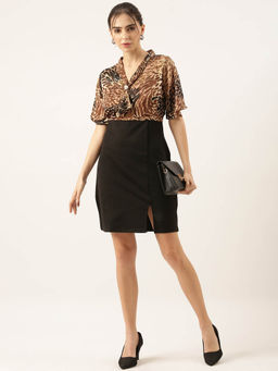 SHOWOFF - Womens Animal Brown Sheath Dress